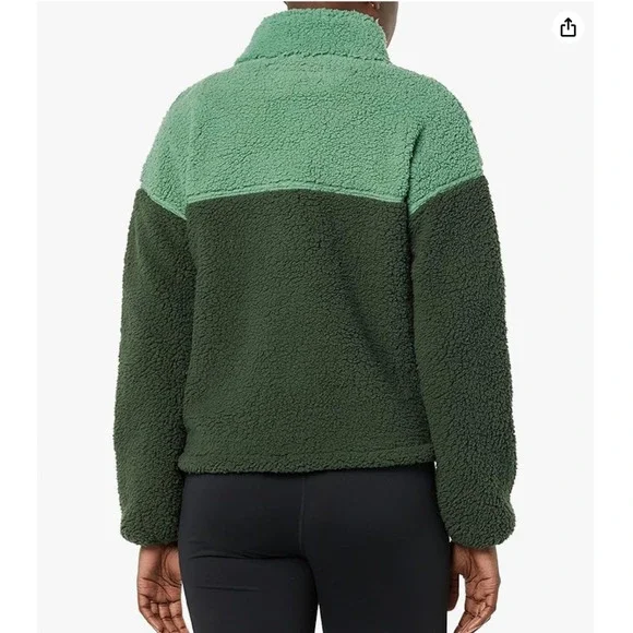 Amazon Essentials Jacket Large Green Sherpa Fleece Full Zip Colorblock Warm NEW - Picture 8 of 9